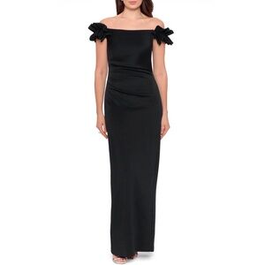 Xscape Off The Shoulder Gown  Black Scuba Ruched Maggie Cocktail Size 14W